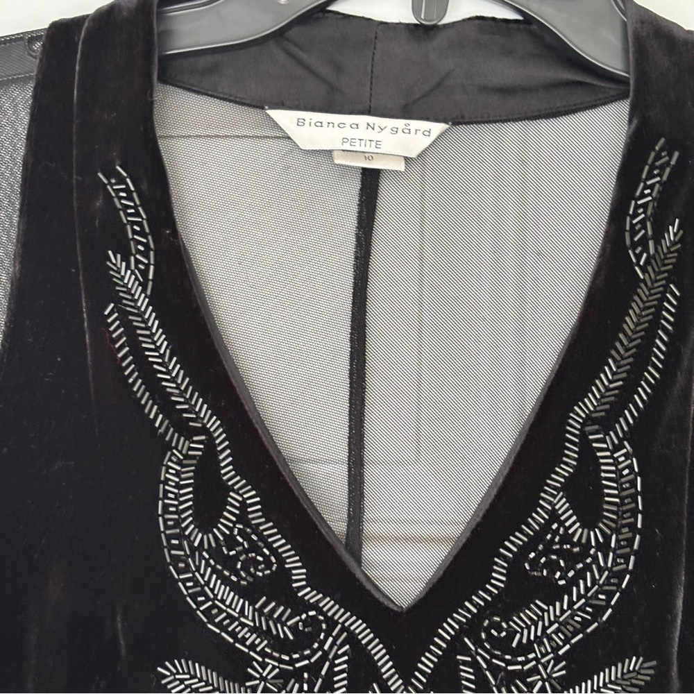 Beaded Black Mesh Long Sleeve Top Size 10 - Picture 5 of 9